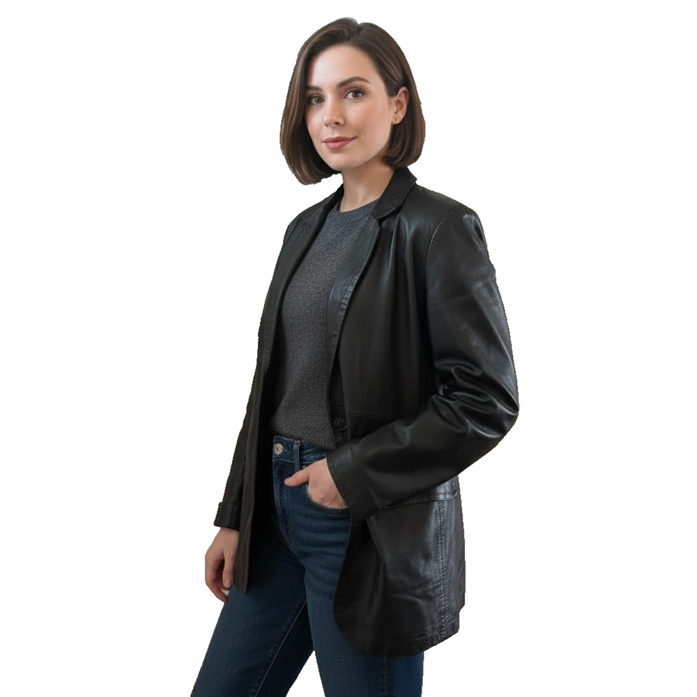 GOOSECRAFT Black Leather Blazer Jacket XL GC Sheep Leather Single Button